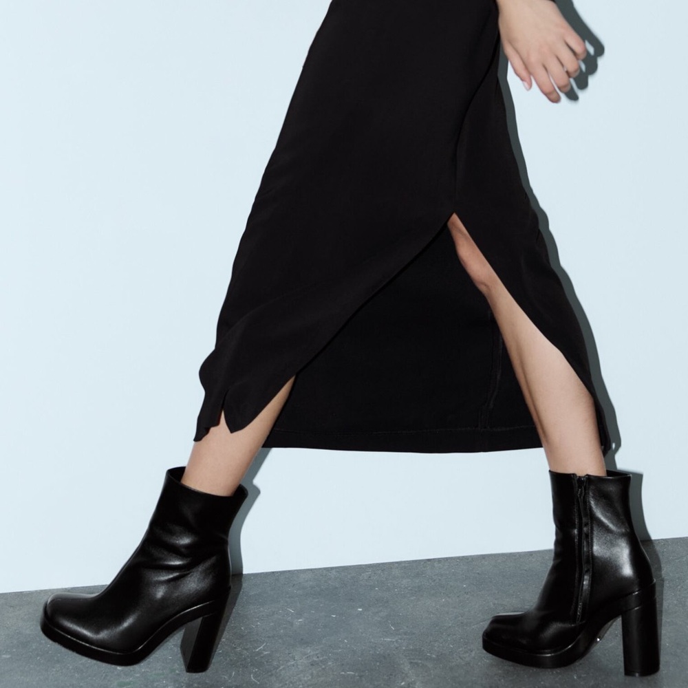 Zara Platform Specification Leather High Heel Ankle Boots Size 41 US 10 - Picture 5 of 13